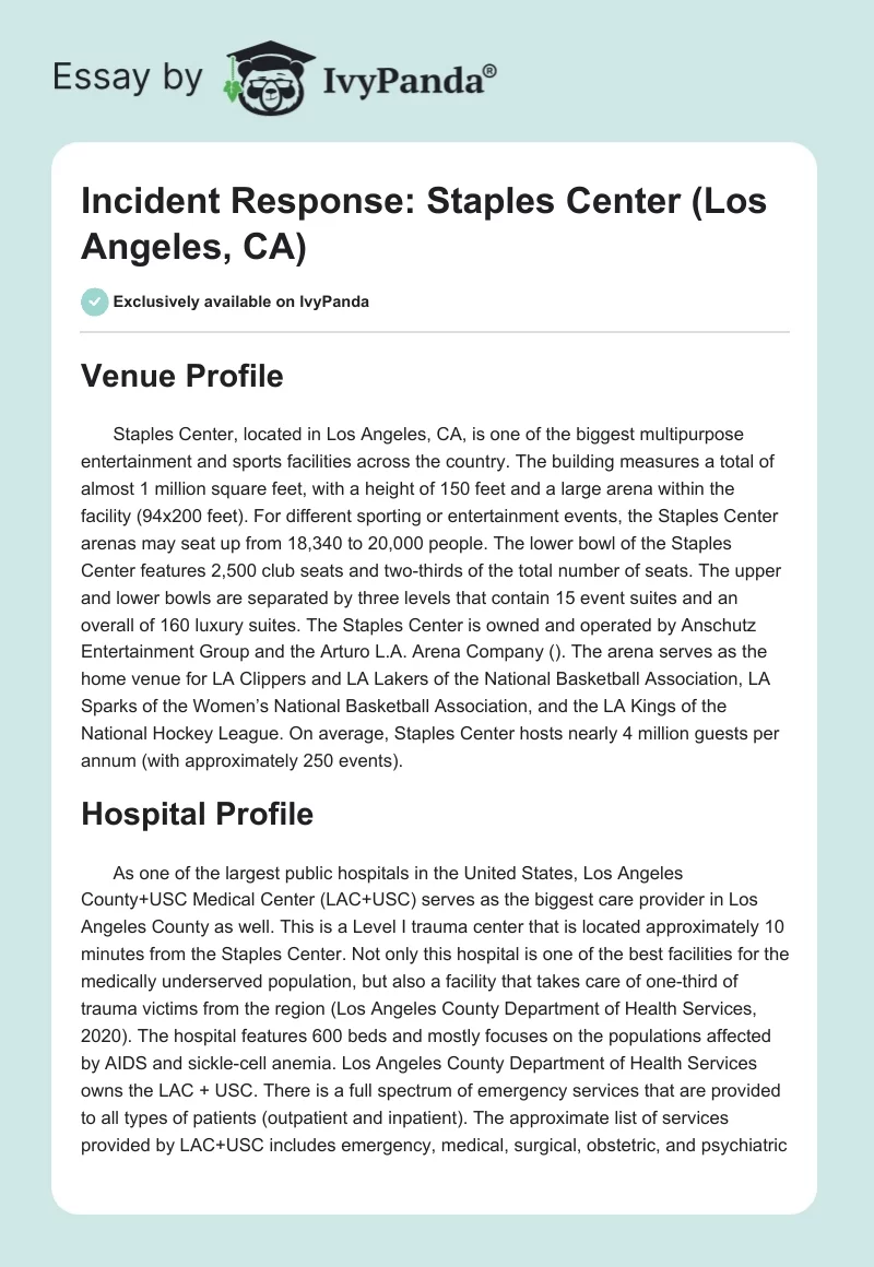 Incident Response: Staples Center (Los Angeles, CA). Page 1