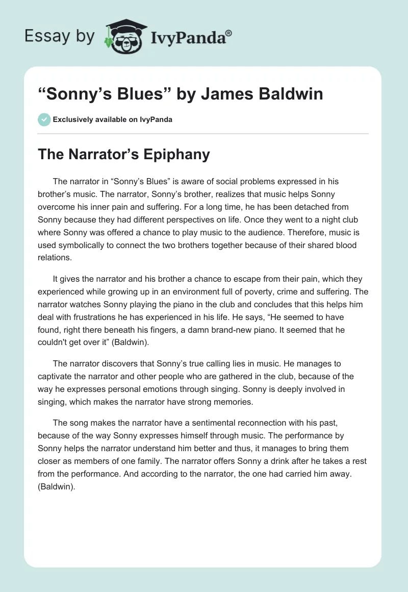 sonny's blues character analysis essay