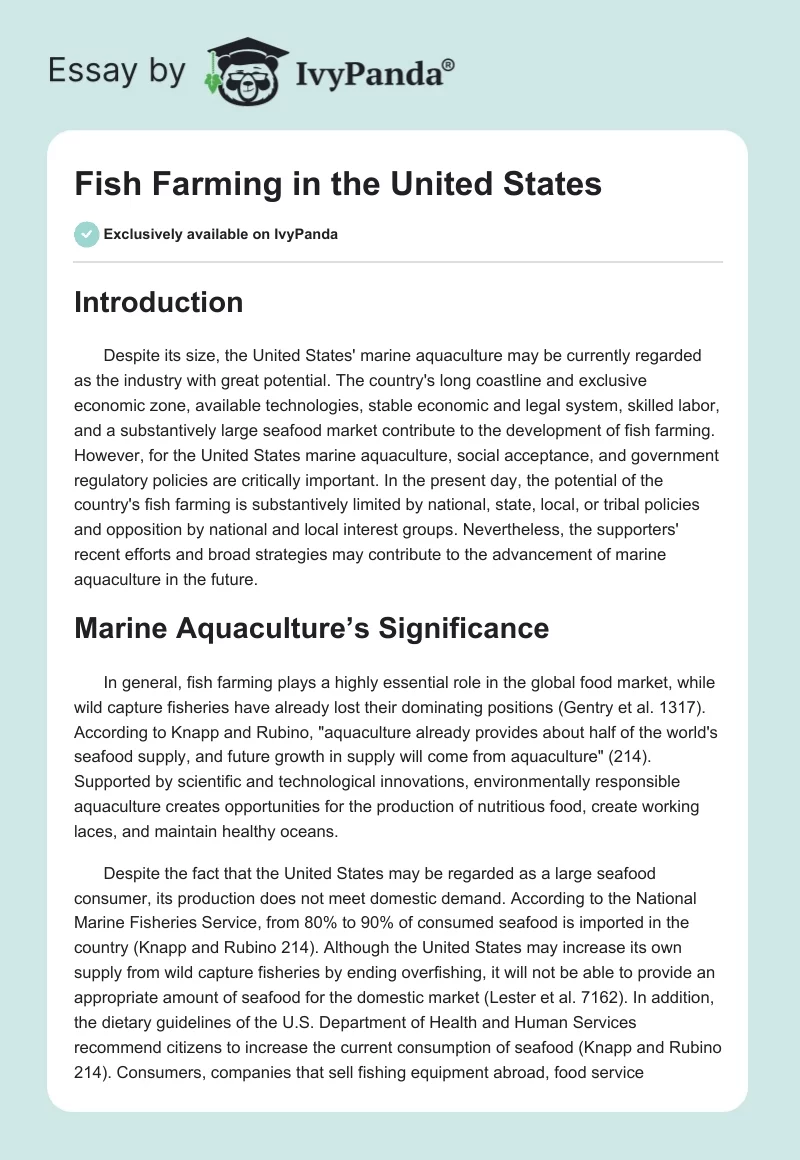 Fish Farming in the United States. Page 1