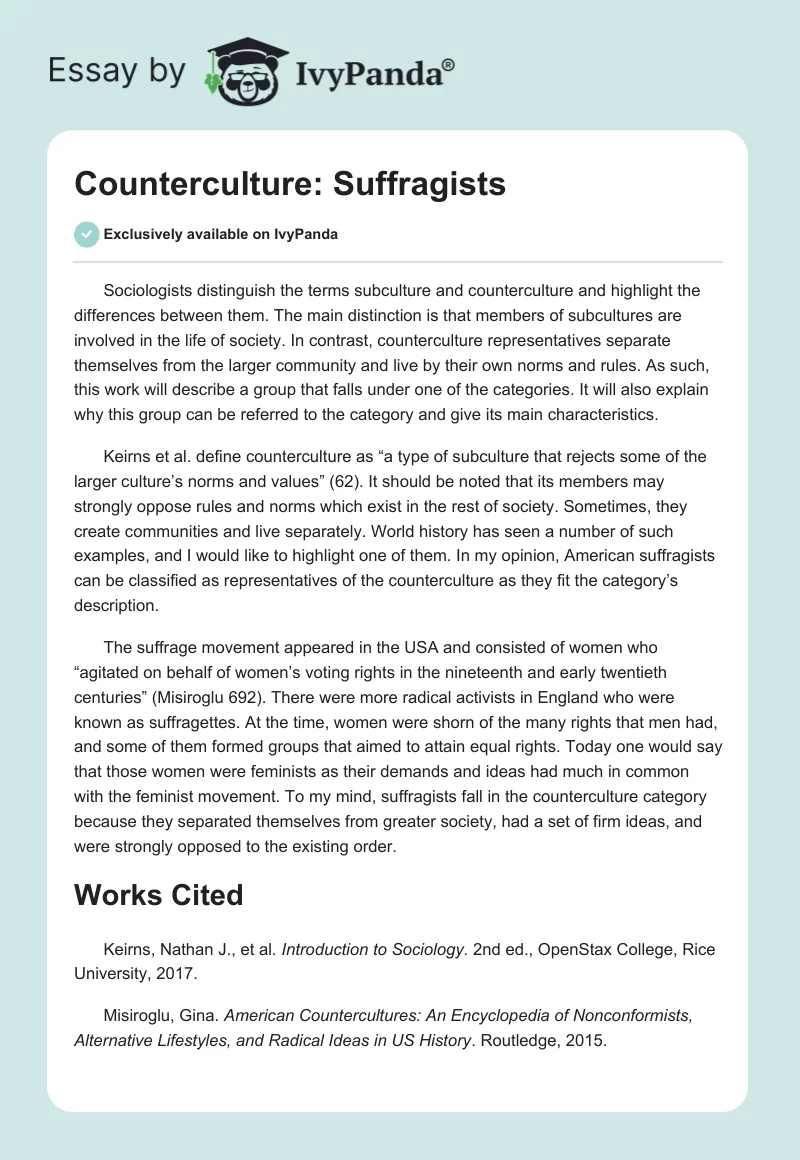Counterculture: Suffragists. Page 1