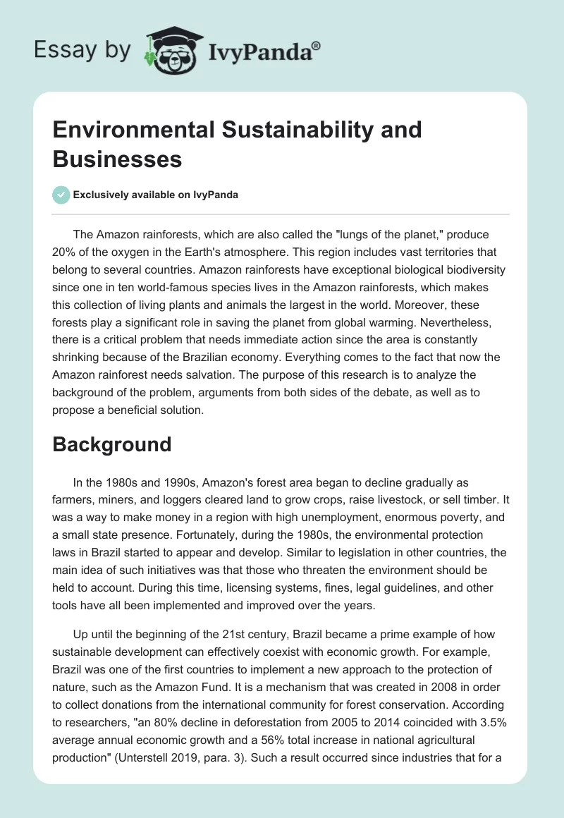 Environmental Sustainability and Businesses. Page 1