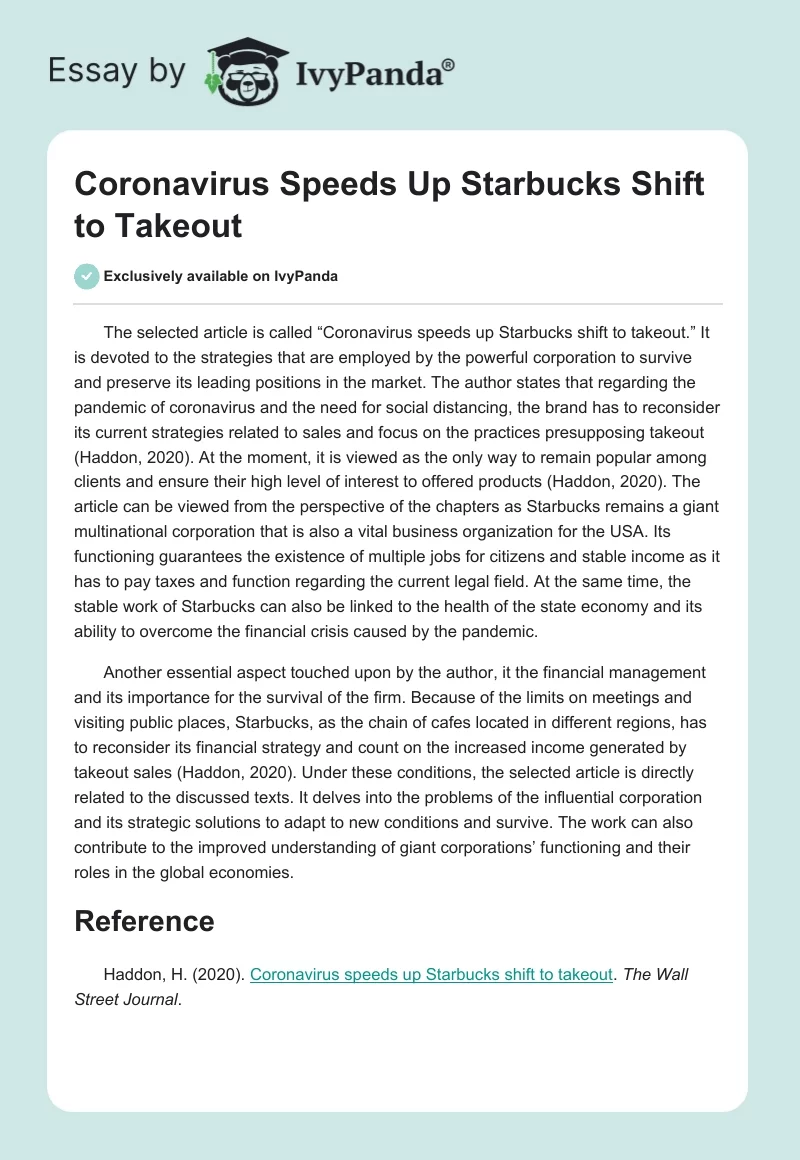 Coronavirus Speeds Up Starbucks Shift to Takeout. Page 1
