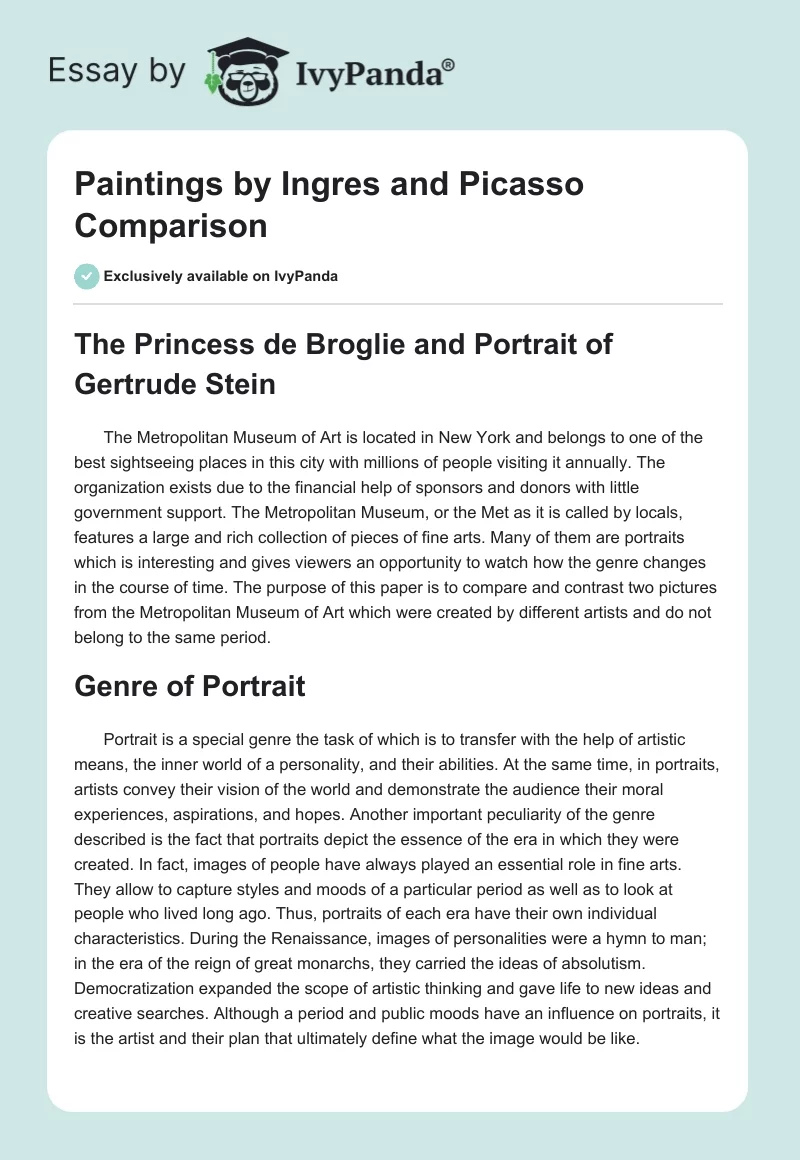 Paintings by Ingres and Picasso Comparison. Page 1