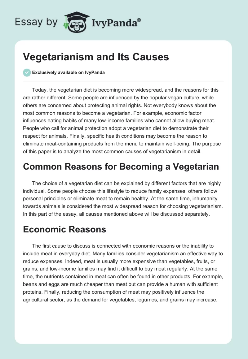 Vegetarianism and Its Causes. Page 1