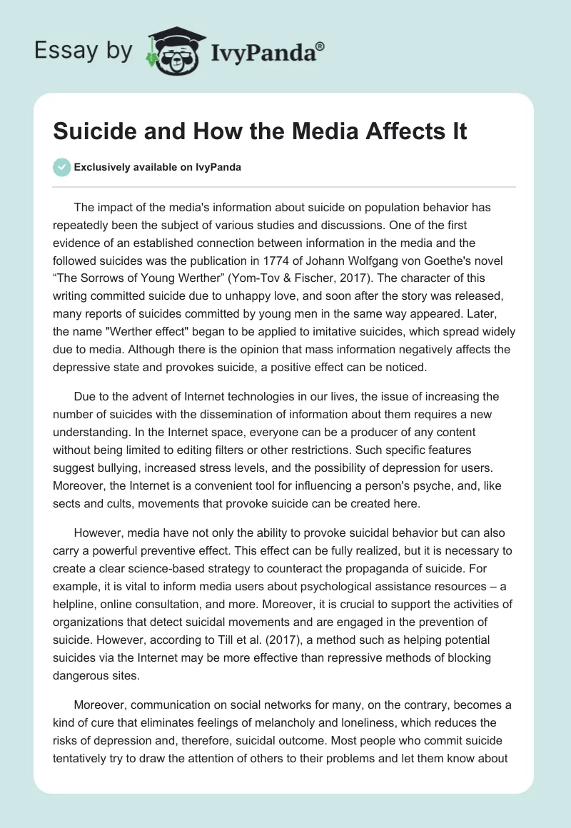 Suicide and How the Media Affects It. Page 1