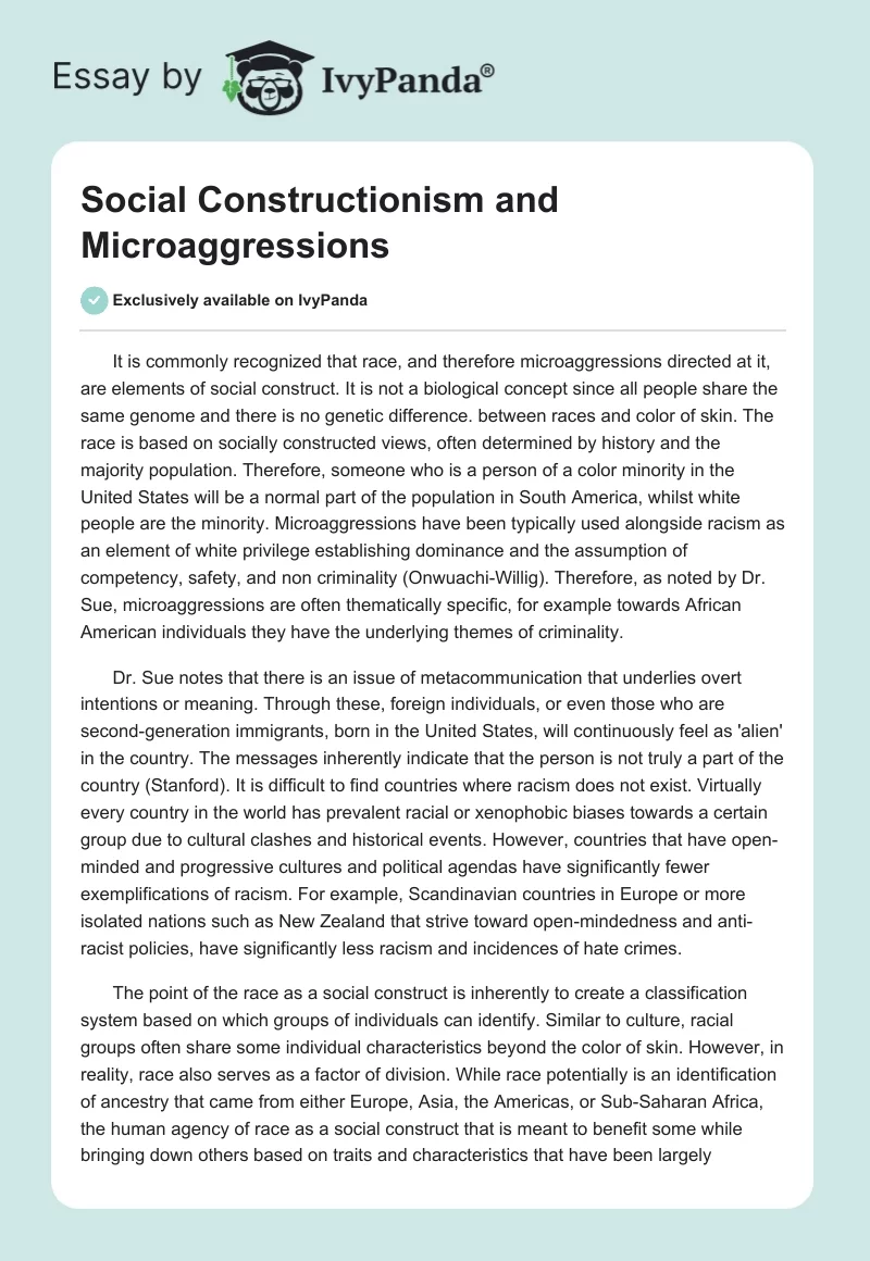 Social Constructionism and Microaggressions. Page 1