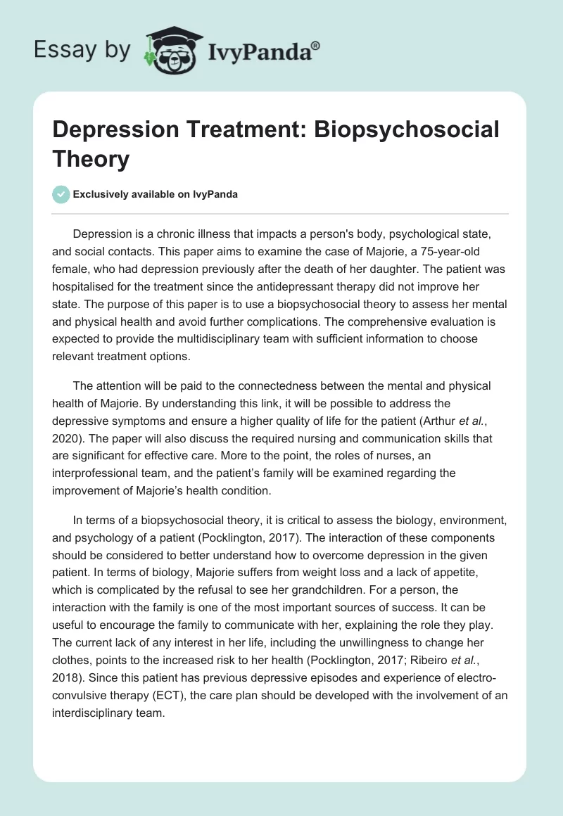Depression Treatment: Biopsychosocial Theory. Page 1