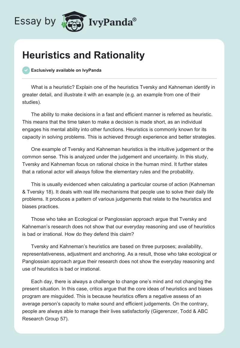 Heuristics and Rationality. Page 1