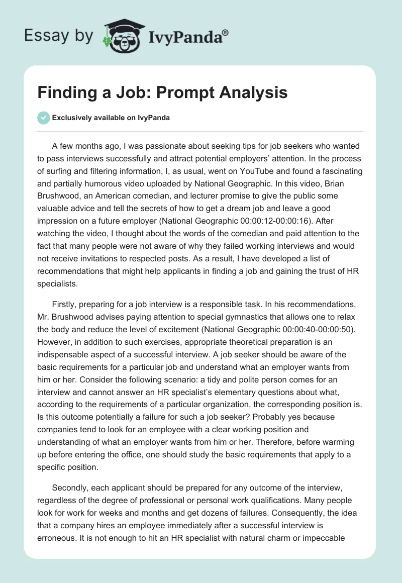Finding a Job: Prompt Analysis. Page 1