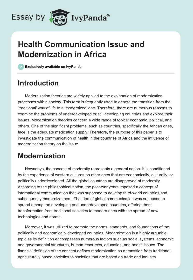 Health Communication Issue and Modernization in Africa. Page 1