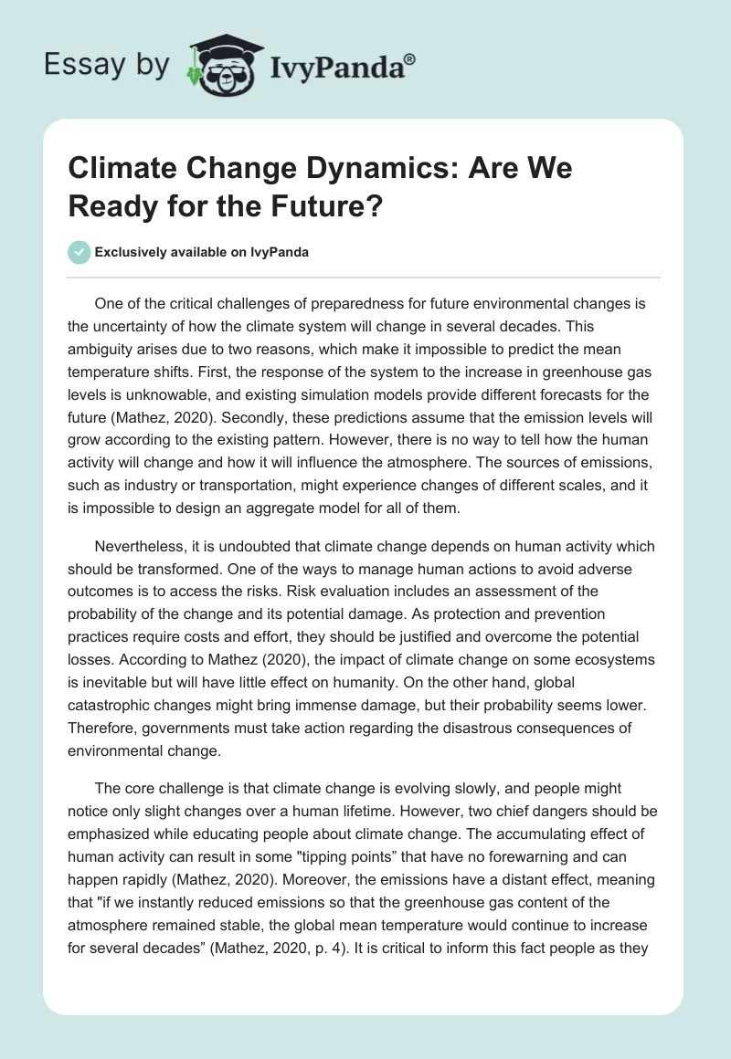 Climate Change Dynamics: Are We Ready for the Future?. Page 1