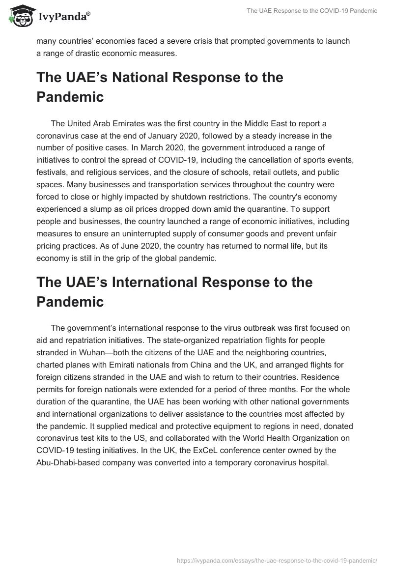 The UAE Response to the COVID-19 Pandemic. Page 2