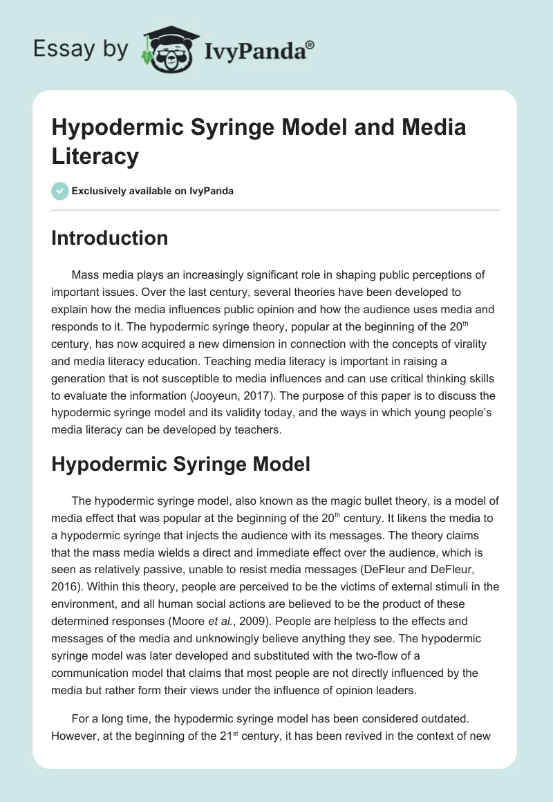 Hypodermic Syringe Model and Media Literacy. Page 1