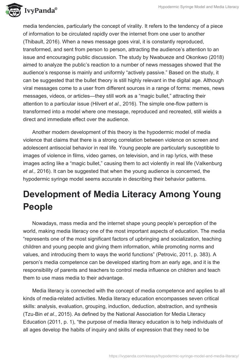 Hypodermic Syringe Model and Media Literacy. Page 2
