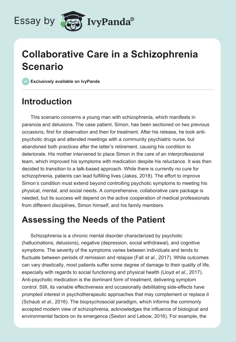 Collaborative Care in a Schizophrenia Scenario. Page 1