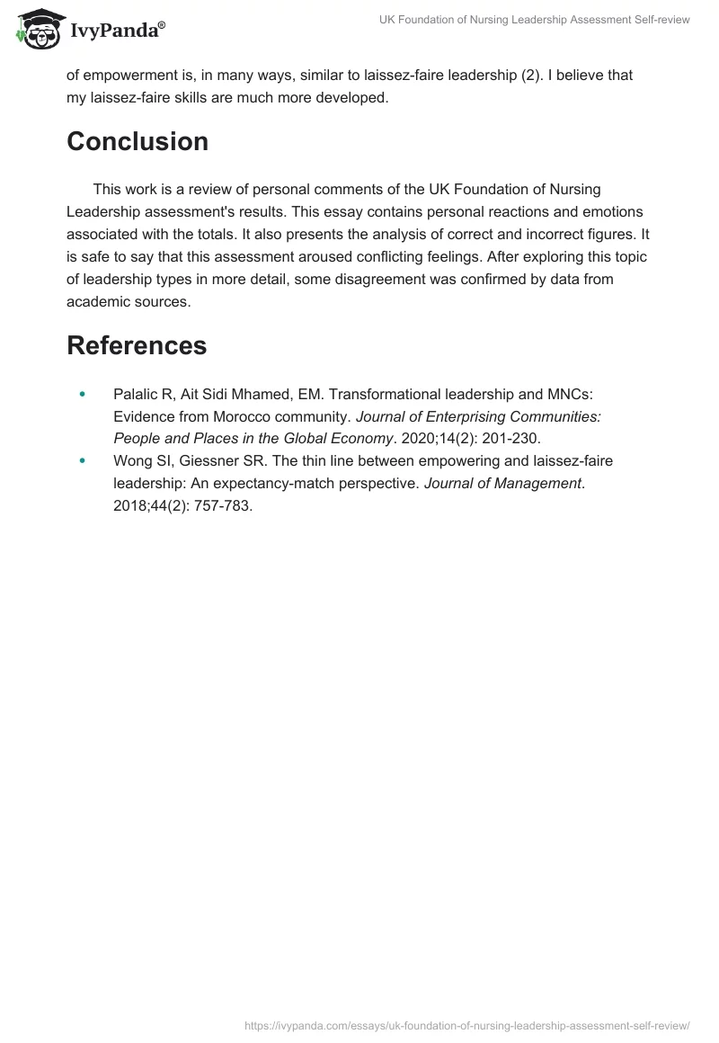 UK Foundation of Nursing Leadership Assessment Self-review. Page 2