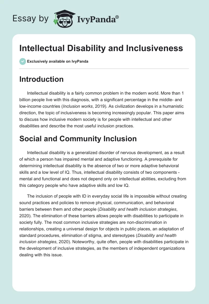 Intellectual Disability and Inclusiveness. Page 1