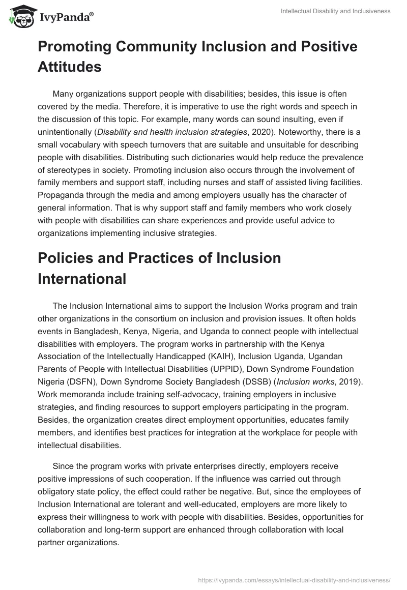 Intellectual Disability and Inclusiveness. Page 5