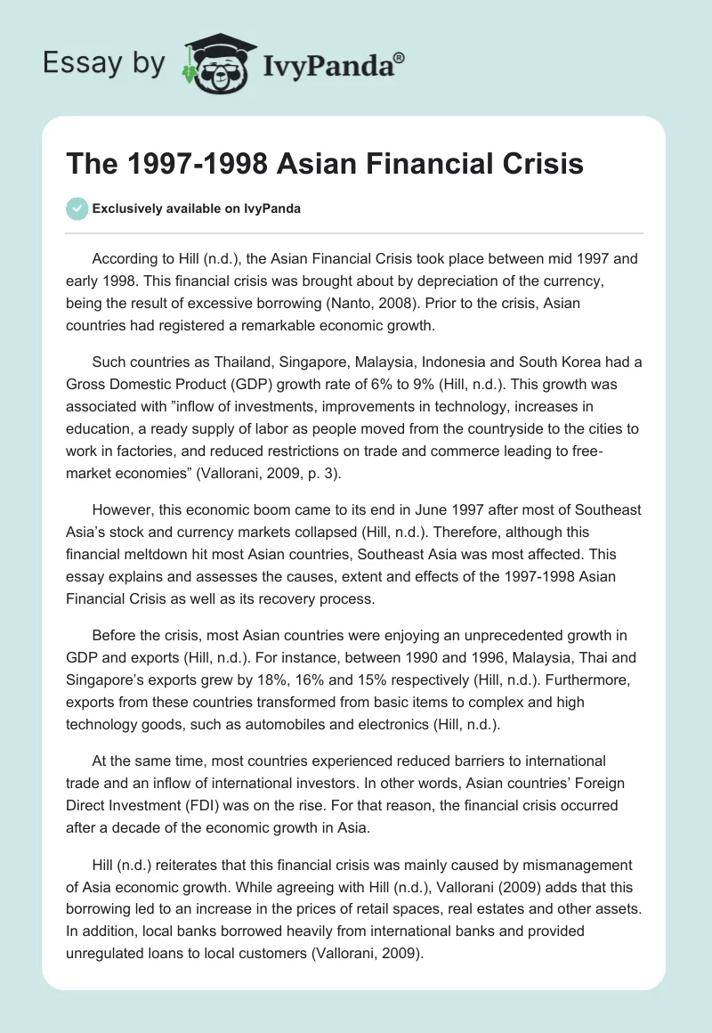 The 1997-1998 Asian Financial Crisis. Page 1