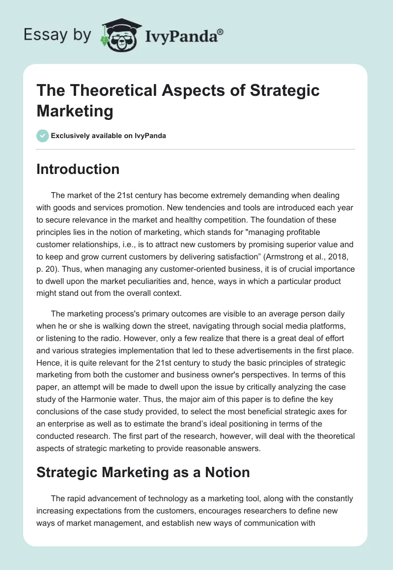 The Theoretical Aspects of Strategic Marketing. Page 1