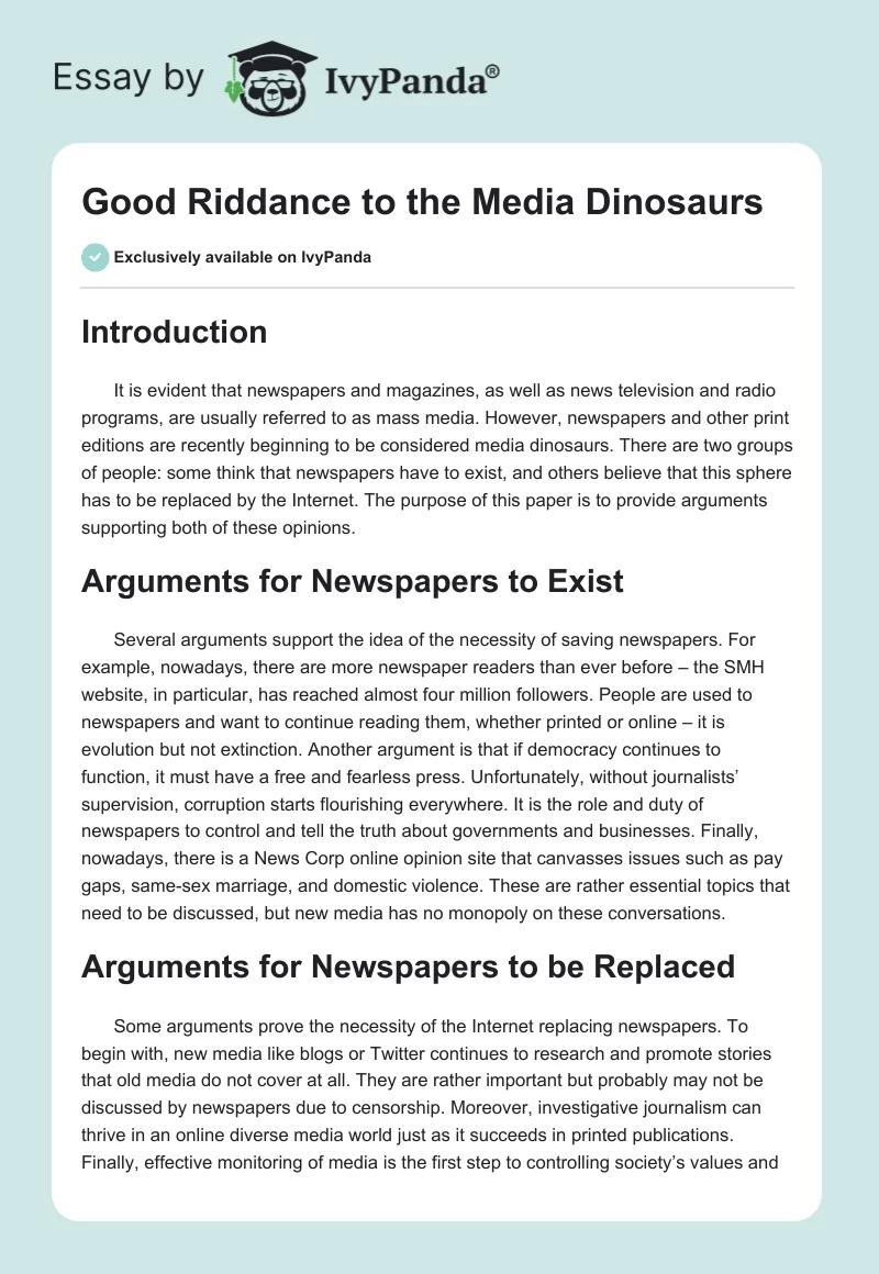 Good Riddance to the Media Dinosaurs. Page 1