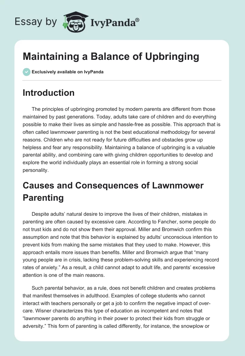 Maintaining a Balance of Upbringing. Page 1