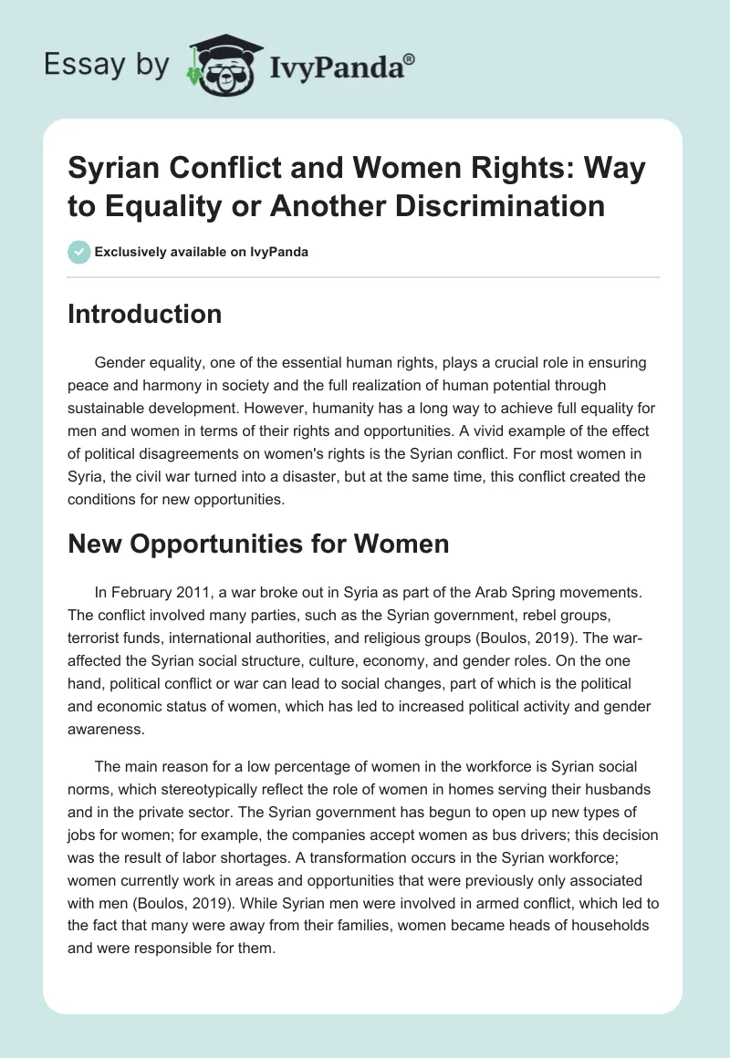 Syrian Conflict and Women Rights: Way to Equality or Another Discrimination. Page 1