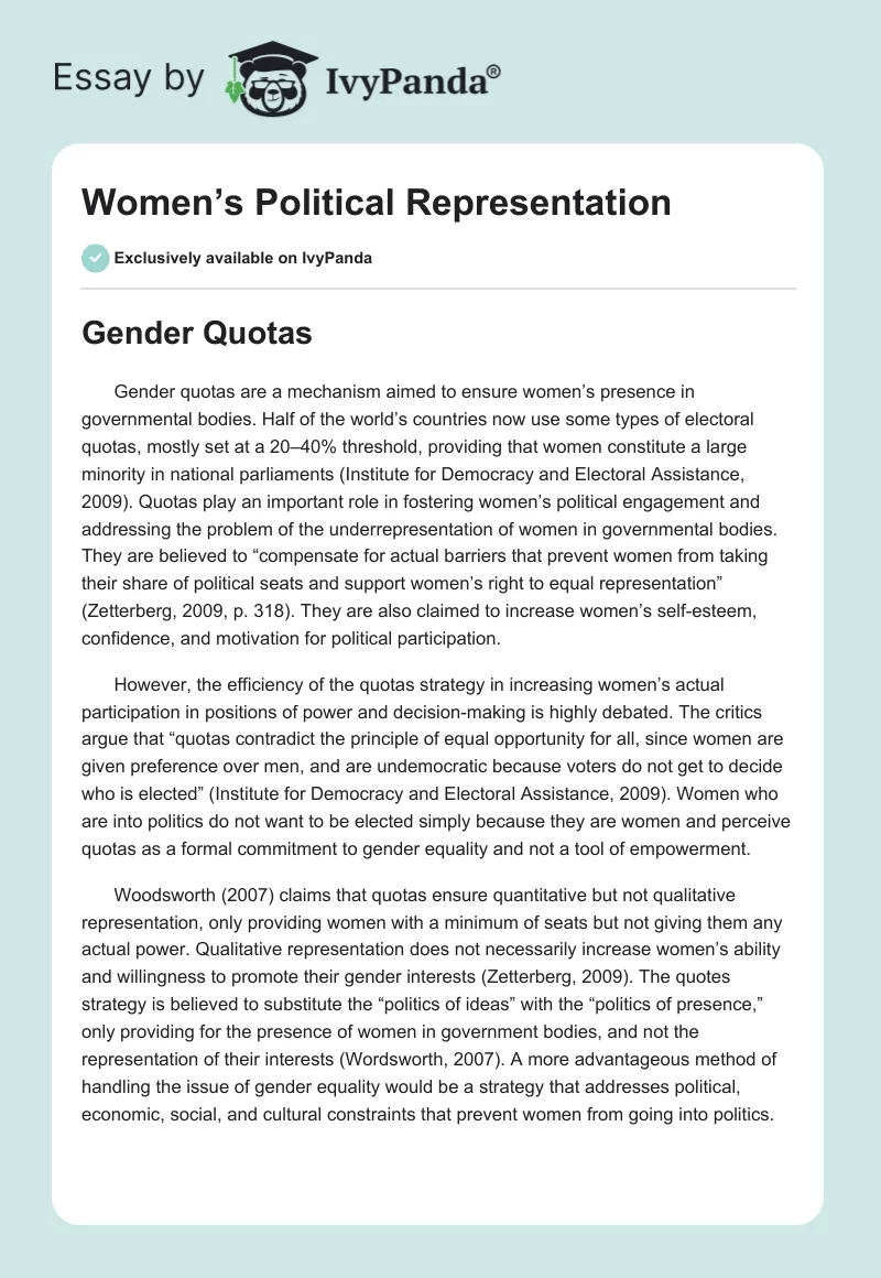 Women’s Political Representation. Page 1