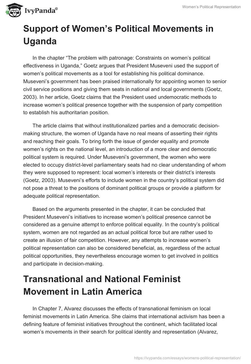 Women’s Political Representation. Page 2