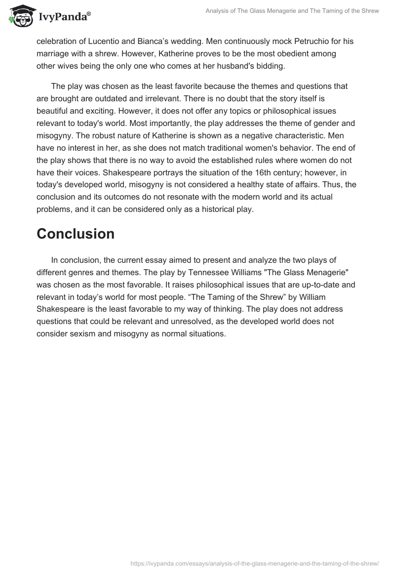Analysis of "The Glass Menagerie" and "The Taming of the Shrew". Page 3