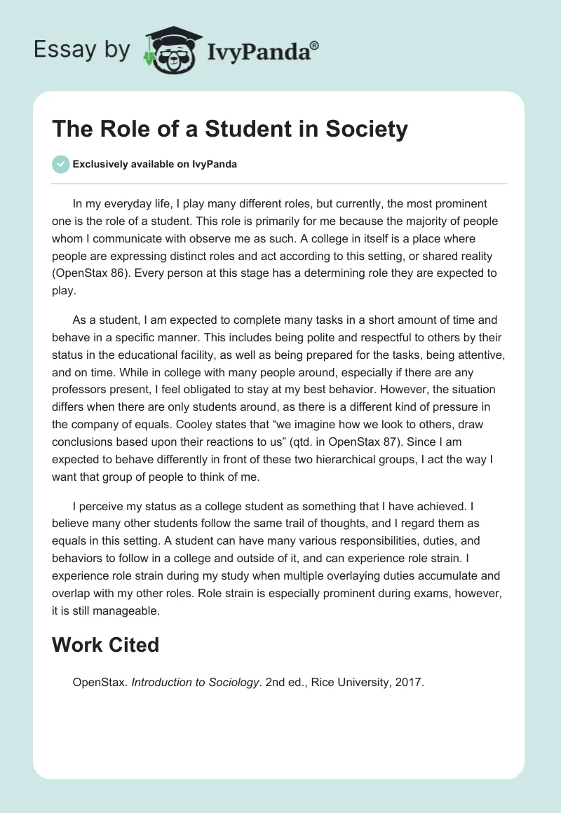 The Role of a Student in Society. Page 1