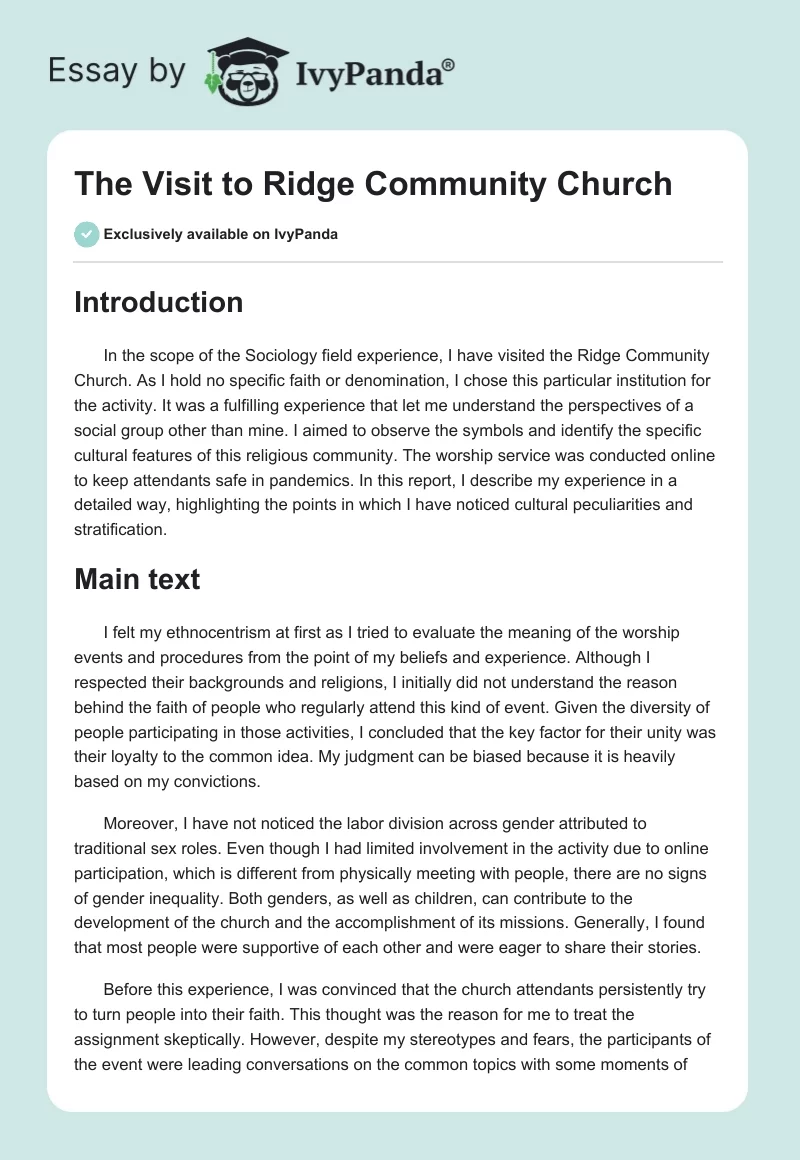 The Visit to Ridge Community Church. Page 1