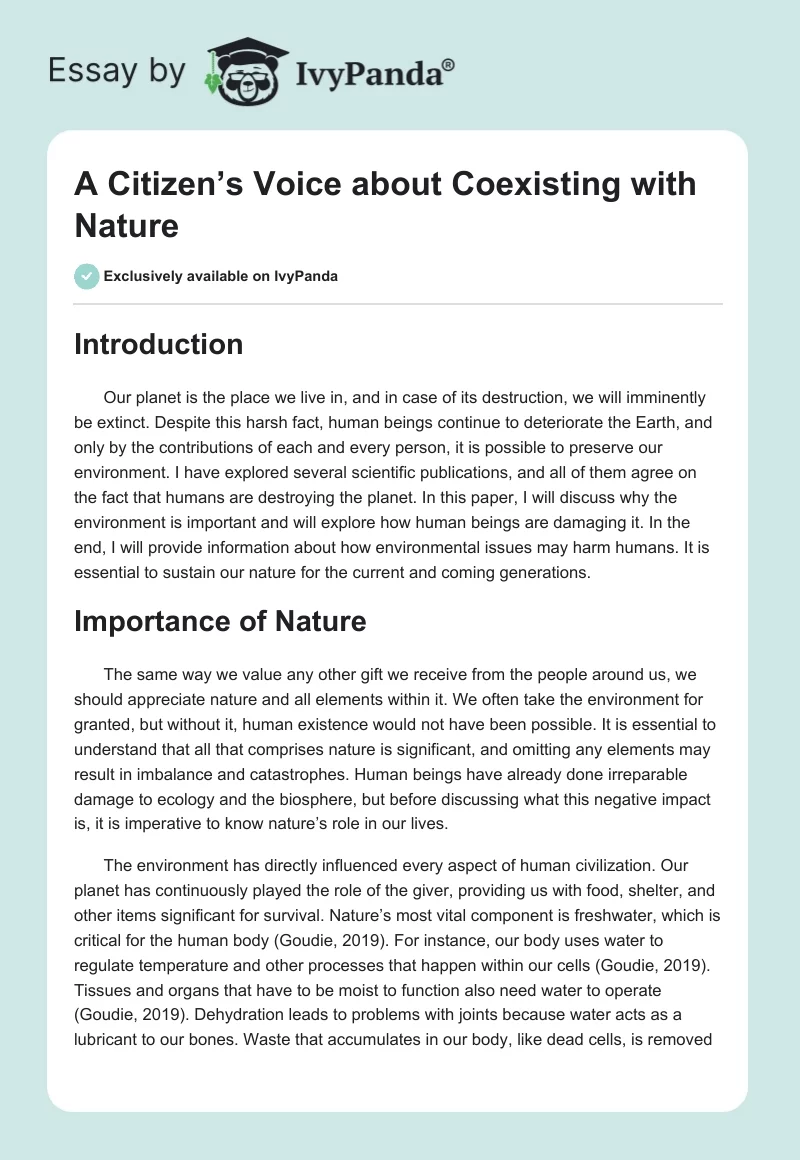 A Citizen’s Voice about Coexisting with Nature. Page 1