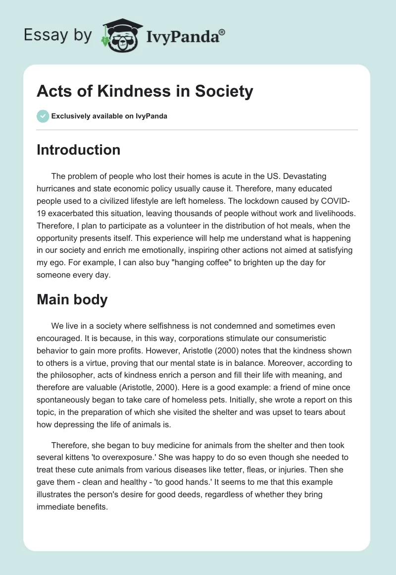 Acts of Kindness in Society. Page 1