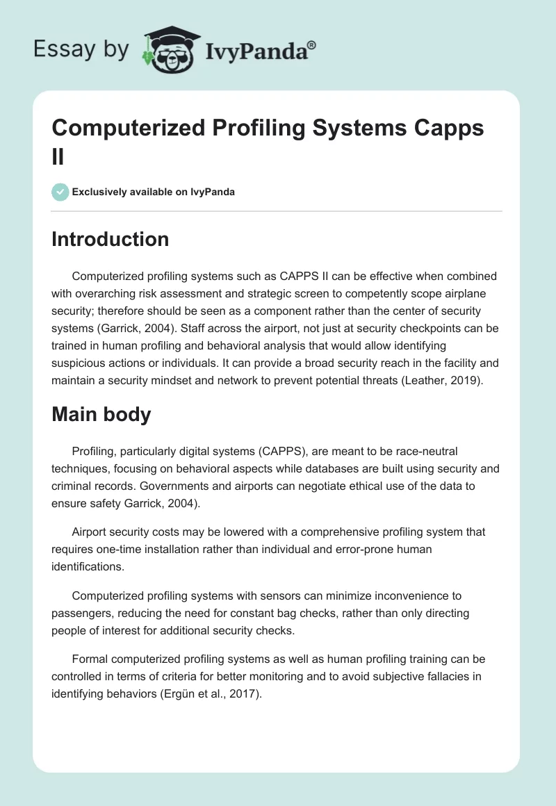 Computerized Profiling Systems Capps II. Page 1