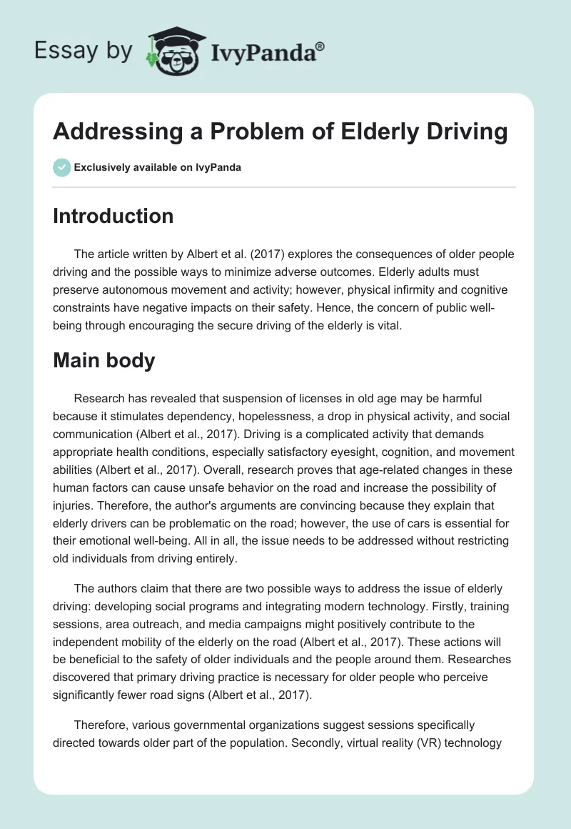 Addressing a Problem of Elderly Driving. Page 1
