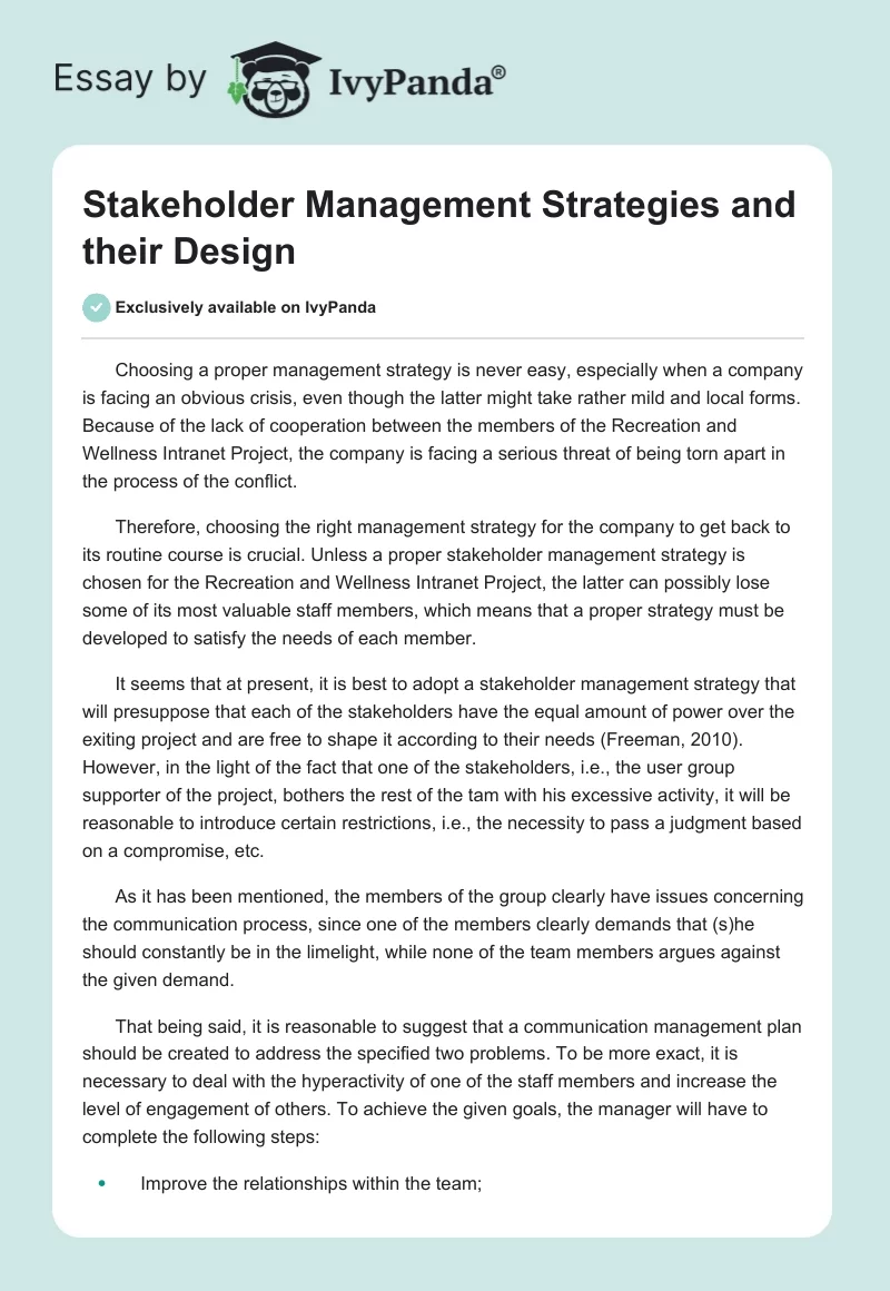 Stakeholder Management Strategies and their Design. Page 1