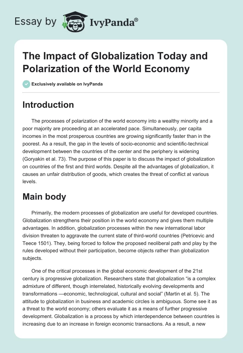 The Impact of Globalization Today and Polarization of the World Economy. Page 1