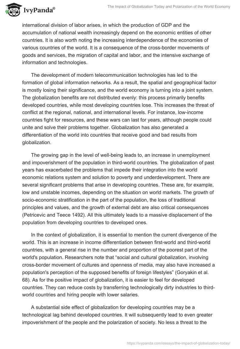 The Impact of Globalization Today and Polarization of the World Economy. Page 2