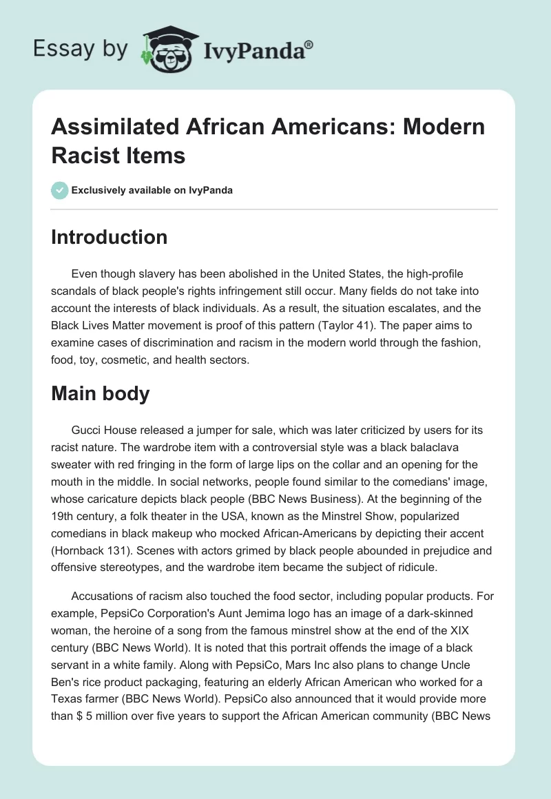 Assimilated African Americans: Modern Racist Items. Page 1