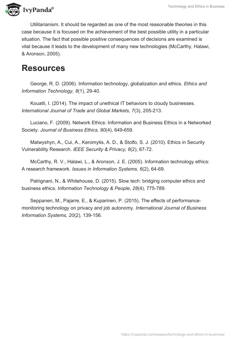 Technology and Ethics in Business. Page 2