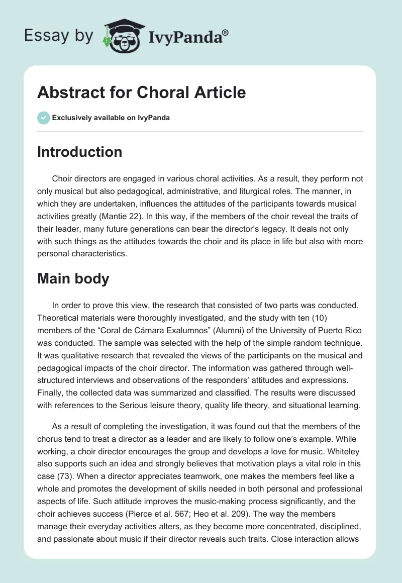 Abstract for Choral Article. Page 1