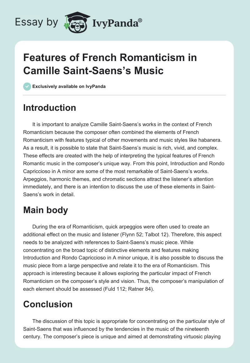 Features of French Romanticism in Camille Saint-Saens’s Music. Page 1