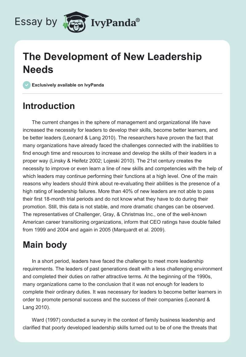 The Development of New Leadership Needs. Page 1