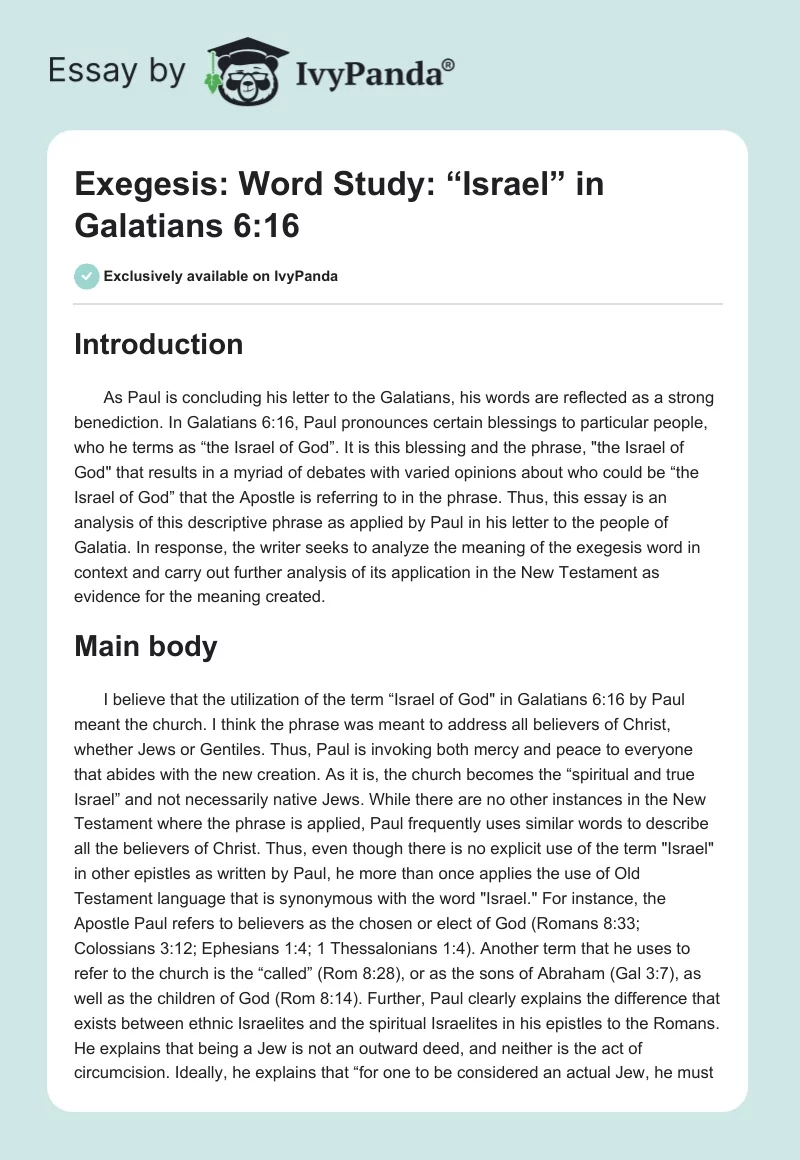 Exegesis: Word Study: “Israel” in Galatians 6:16. Page 1