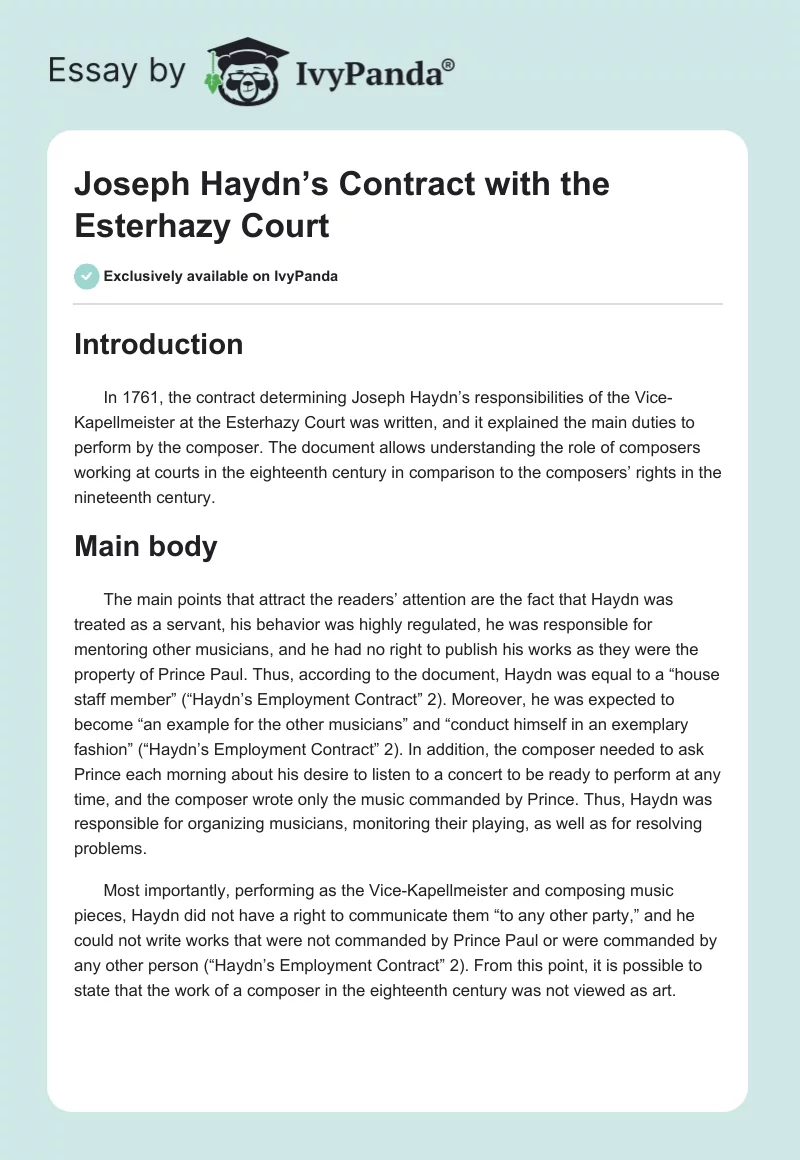 Joseph Haydn’s Contract With the Esterhazy Court. Page 1