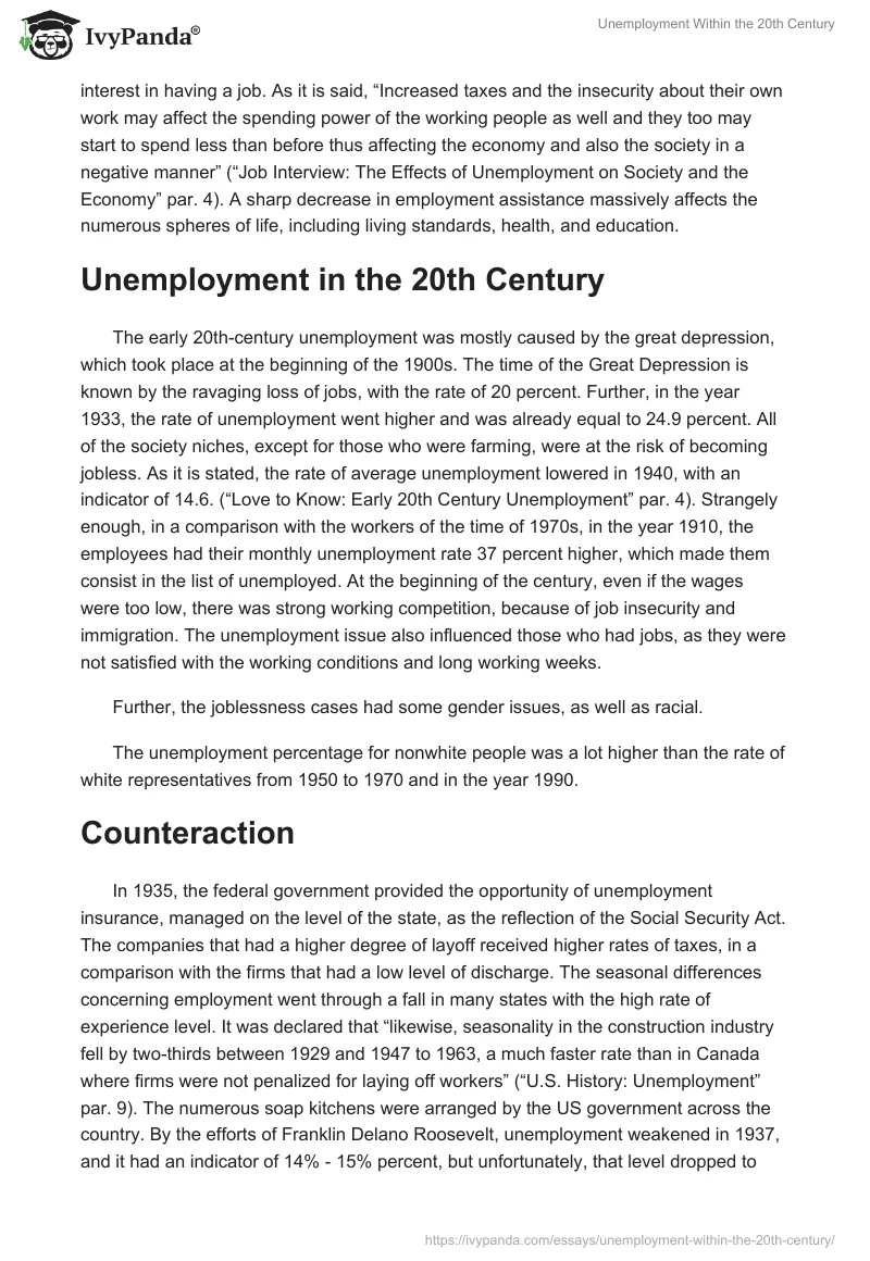 Unemployment Within the 20th Century. Page 2
