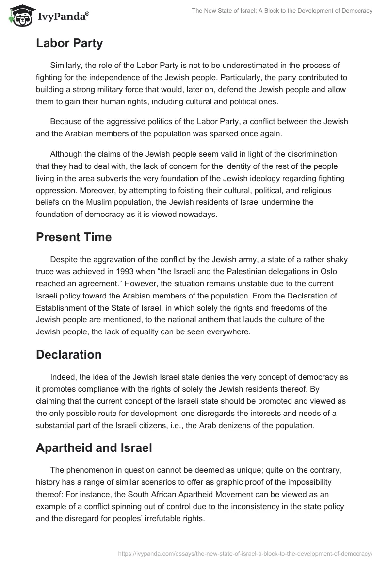 The New State of Israel: A Block to the Development of Democracy. Page 2