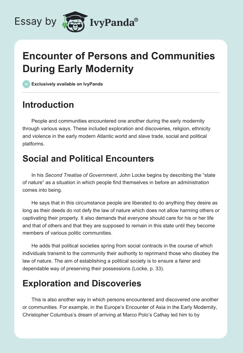 Encounter of Persons and Communities During Early Modernity. Page 1