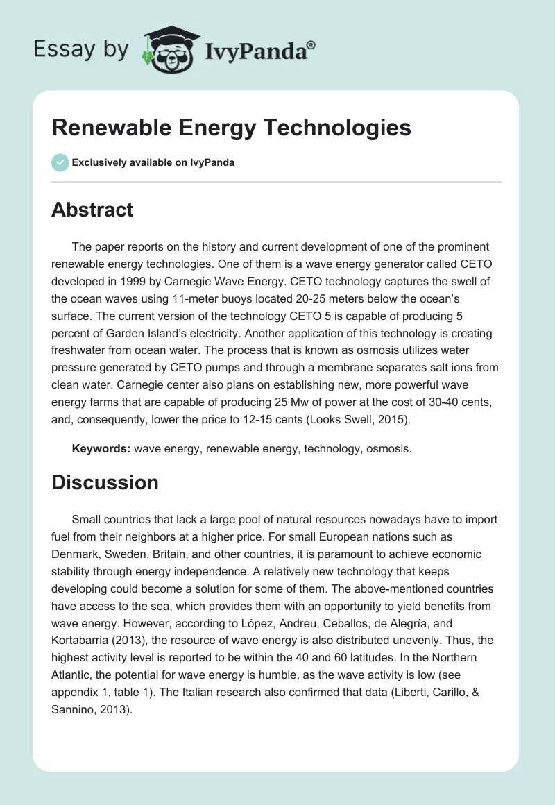Renewable Energy Technologies. Page 1